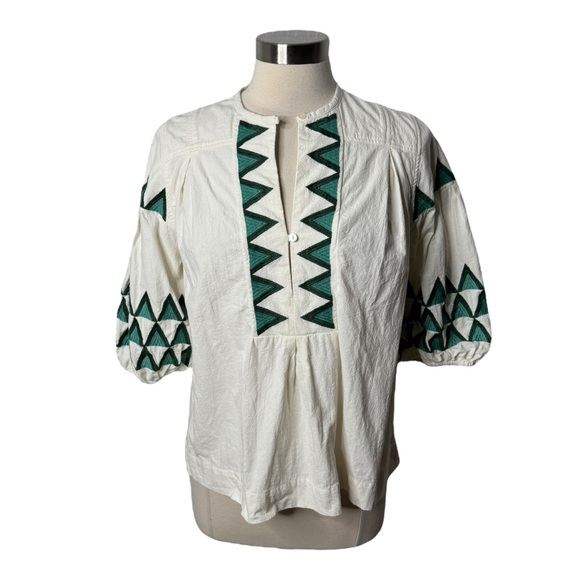 Leon and Harper The‎ Alpha Cacia Blouse Cotton Geometric Embroidered Womens XS - Picture 13 of 13